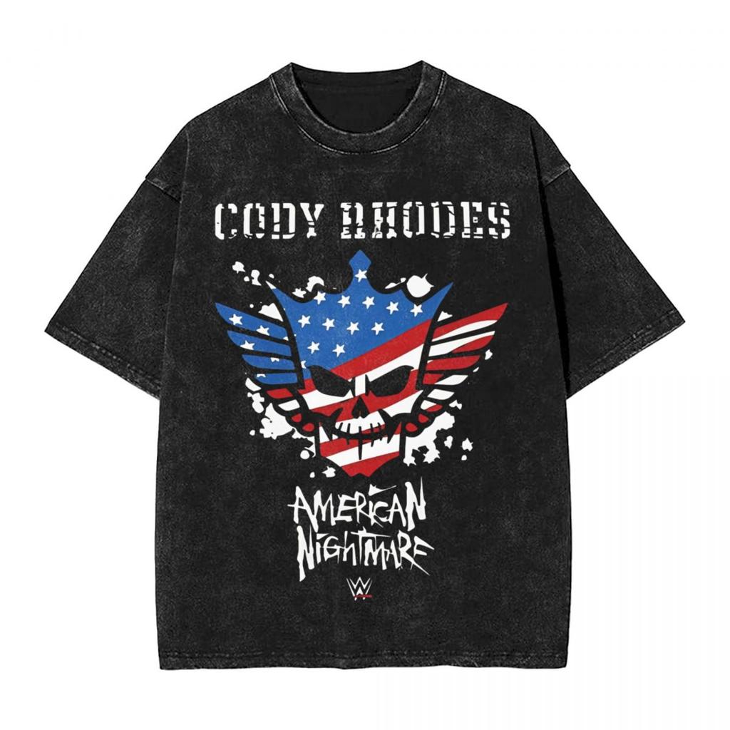 Retro Cody Rhodes Vintage Washed Tshirt Men Cotton Tops Shirts Retro Crewneck Short Sleeve