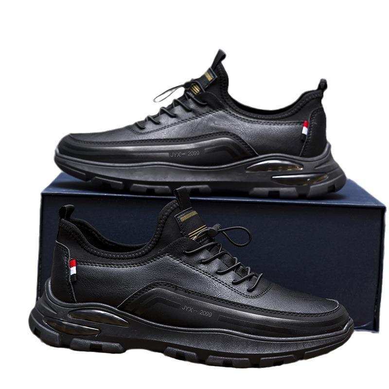 Leather Men's Shoes with Thick Sole Lightweight Trendy and Fashionable Casual Shoes Simple Men's Work Labor Protection Leather Shoes