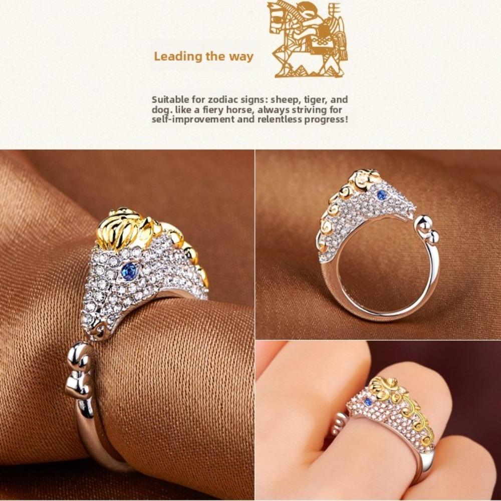 Women Zodiac Rooster Open Ring Platinum Plated Adjustable Chicken Finger Ring Stylish Animal Jewelry