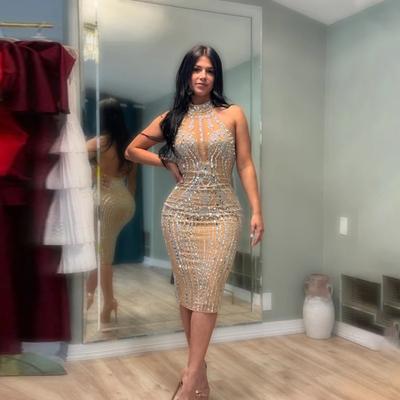 Women's Backless Sleeveless Hot Drill Dress Polyester Mesh Splicing Party