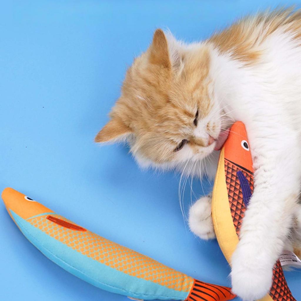 צעצועי חתולים טיבמי, צעצועי קטניפ דגים, צעצועי לעיסה עם קטניפ, יוצר קול פיזי, להפגת מתחים ותמיכה בבריאות השיניים - סט של 3