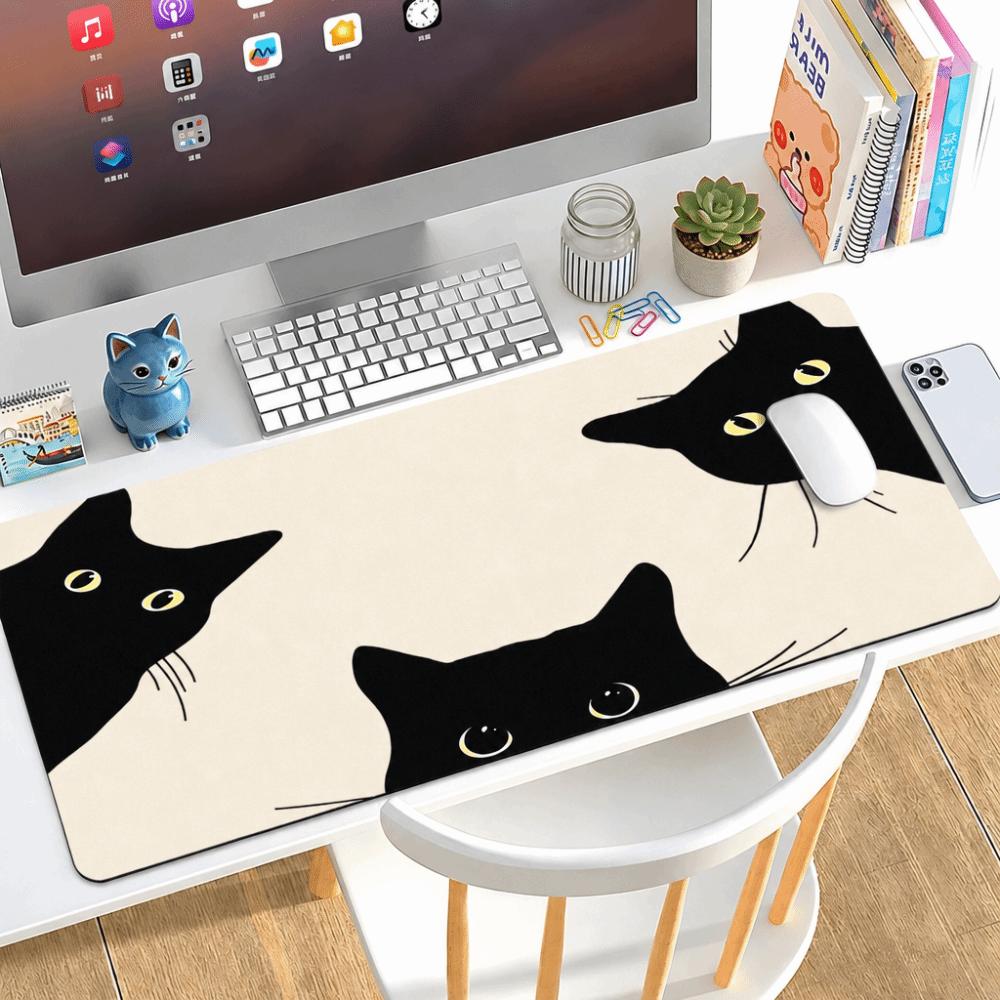 Rubber Black Cat Mouse Pad Extra Large Desk Pad Cute Computer Desk Mat  for Office and Home