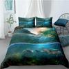 Ocean Duvet Cover Set Queen Double Size Polyester Ocean Animals Fishes Tortoise And Rainbow Color Coral Printed Comforter Cover
