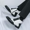 Men Brogues Boots Motorcycle Casual Ankle Boots Wingtip Dress Formal High Top Black White Leather Boots Over Sized