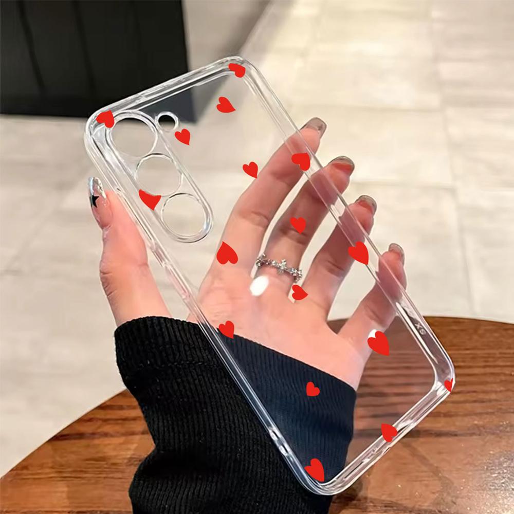For Samsung Galaxy A54 Heart Love Phone Case A14 A24 A34 A15 A25 A35 A55 A06 Non-Yellowing Transparent Clear Cover Silicone Back