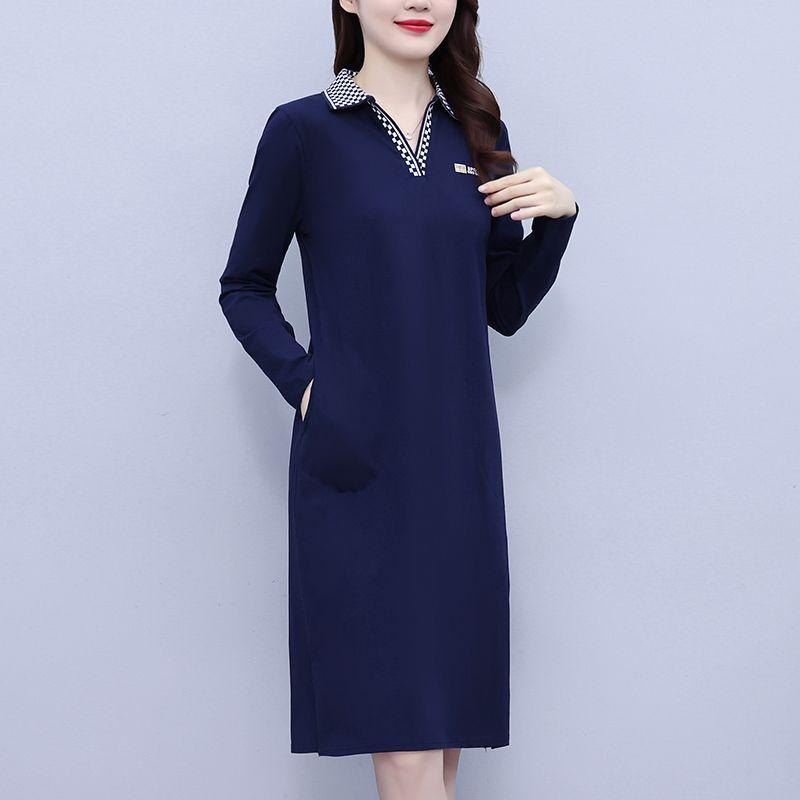 Summer Dress for Women V-Neck Short Sleeve Midi Dress with Elegant Collar and Loose Fit