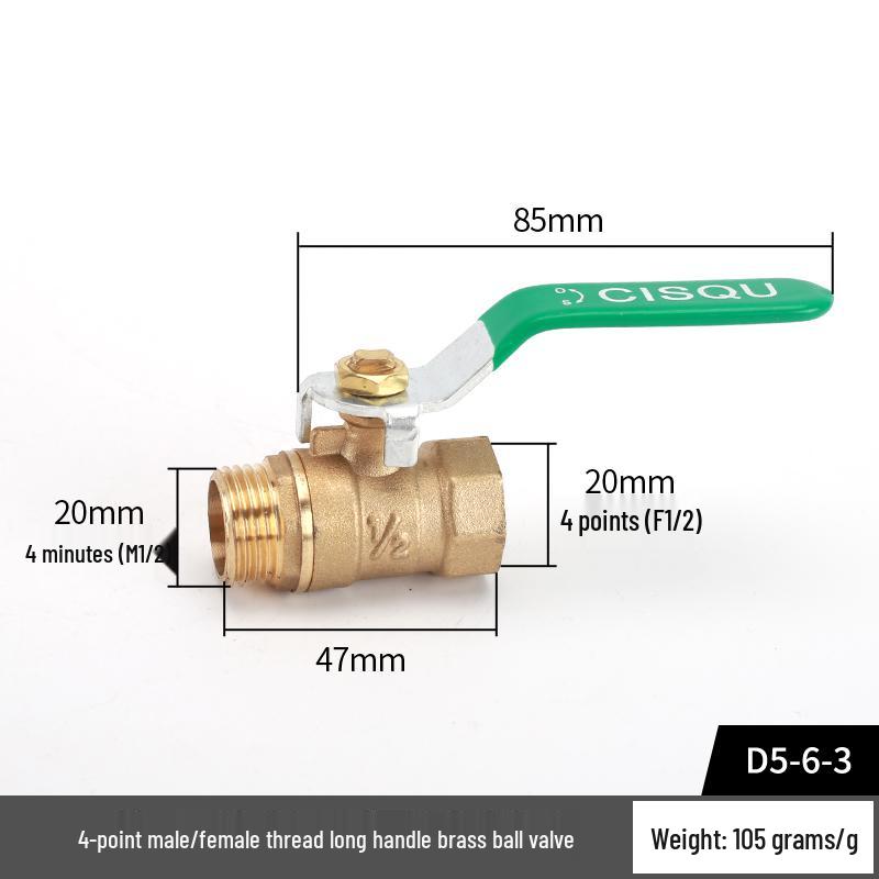 Copper Ball Valve with Double Internal Thread, 6-Point Thread Barb Quick Connect, and Long Handle Pneumatic Air Pump Valve Switch.