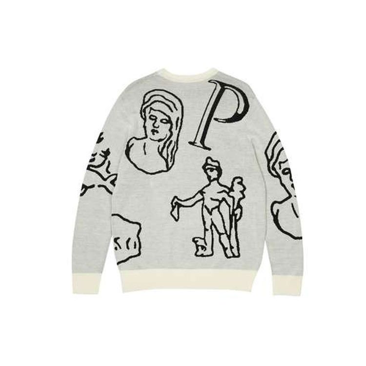 Palace Palasonic Fun Panasonic Logo Cartoon Long Sleeve Knitted Sweater Unisex Tops Grey P20KW001