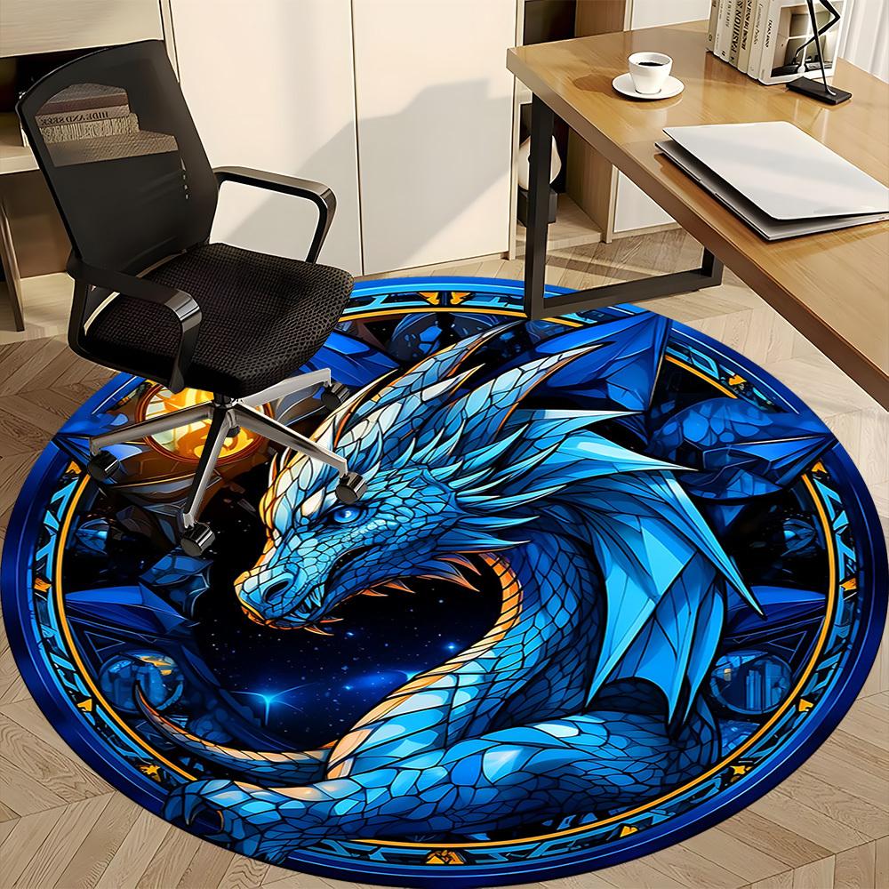 1pc Dragon Fantasy Office Round Area Rug,  Mat Suitable ForOffice, Under Office Chairs Bedroom Living Room Home Decor, Room Deco