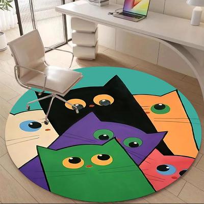 1pc Colorful Cats Office Round Area Rug, Under Office Chairs Bedroom Living Room Home Decor, Room Deco