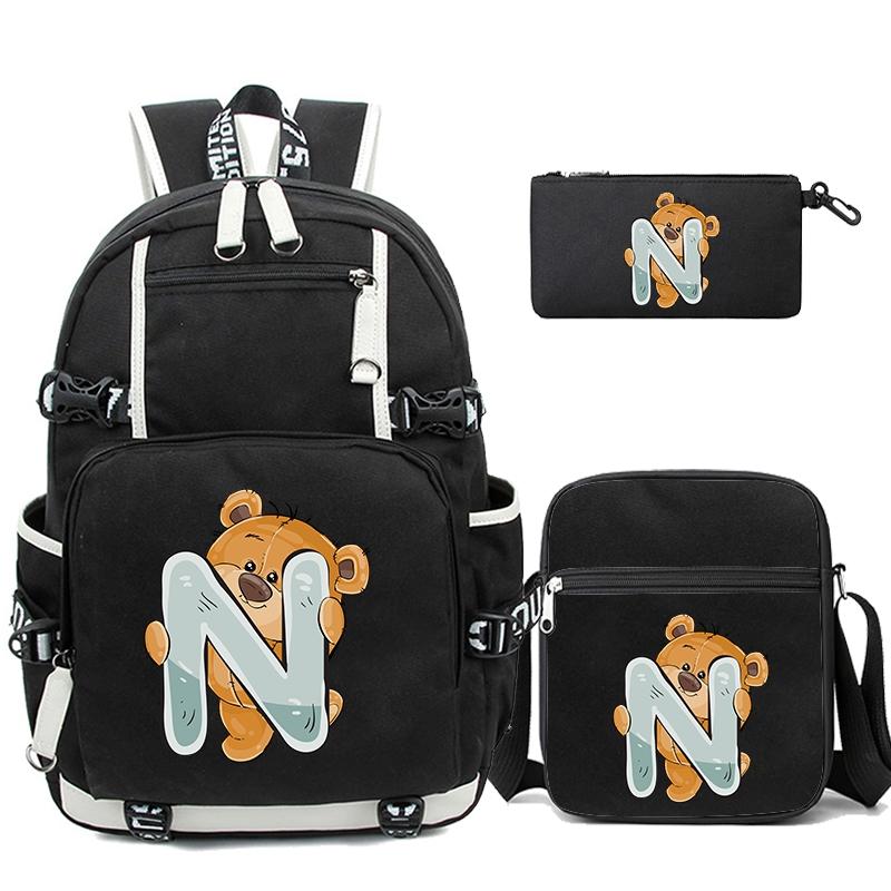 3Pcs/set Cute Little Bear 26 English Letters Bookbag Back To School Backpack Child Gift with Pencil Case Shoulder Bag Backpack