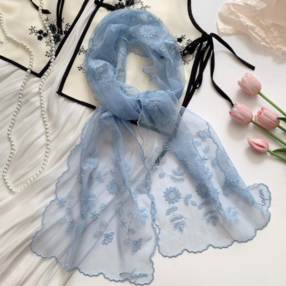 

Elegant Neckerchief Embroidered Flower Lace Scarf New Shawl Spring and Summer синій