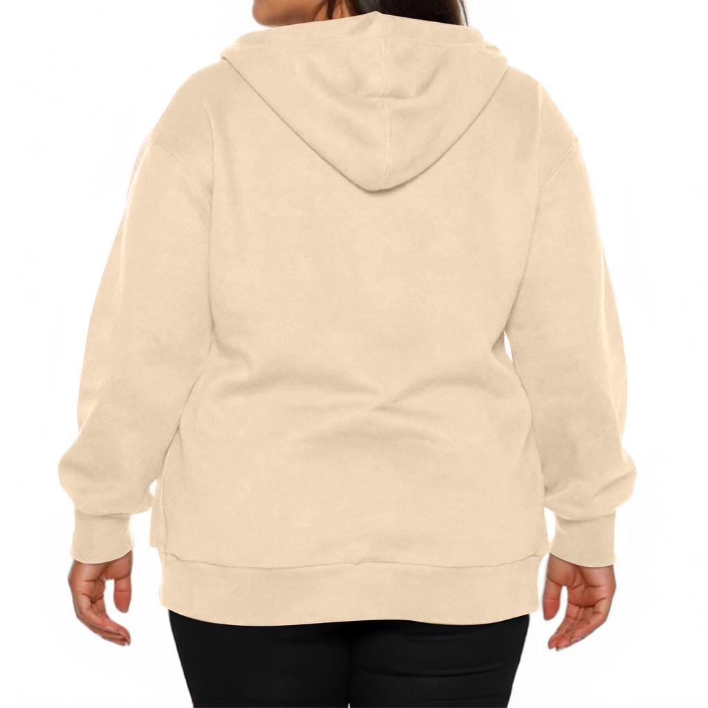 Dámská módní ležérní plus size bunda s dlouhým rukávem na zip jednobarevná s kapucí