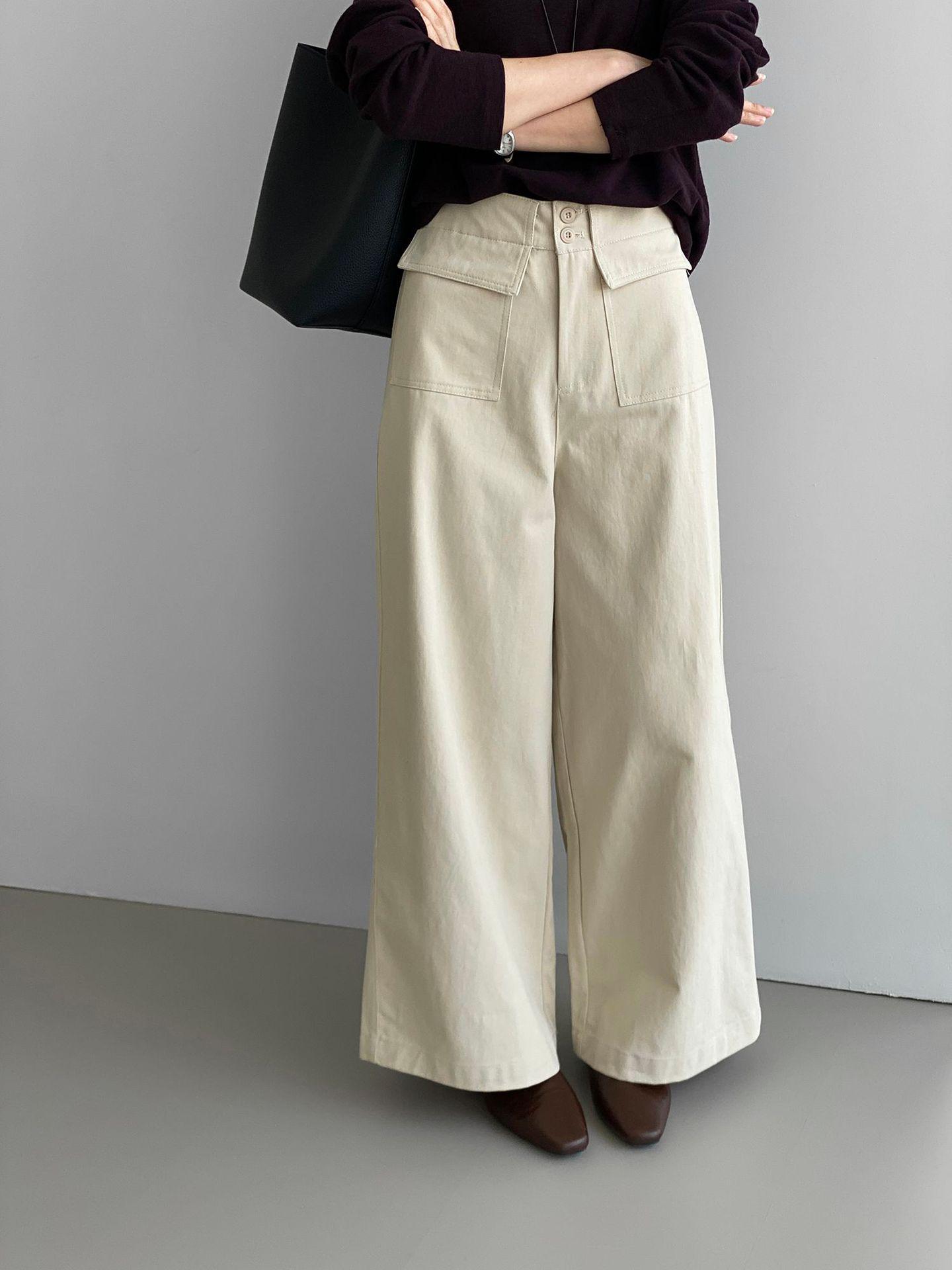 

Так корейские брюки с высокой талией, двумя карманами, однотонные, с широкими штанинами для женщин - E2901 Medium абрикосовый