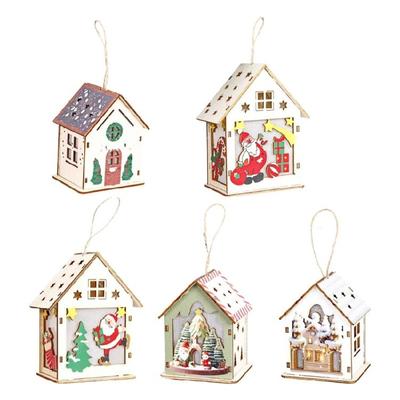 Glowing Wood Cottage Holiday Decoration Christmas Cabin Hanging Ornament for Mantels Door Christmas Tree Decorations