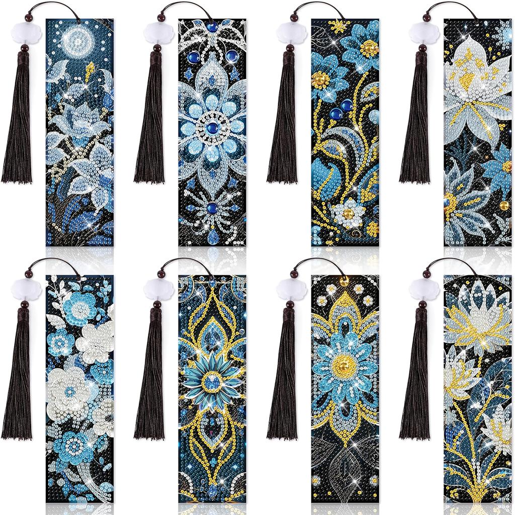 8pcs Diamond Art Bookmarks 5D Mandala Flower Beaded Bookmarks Acrylic Tassel Bookmarks for DIY Beginners Adult Art Craft