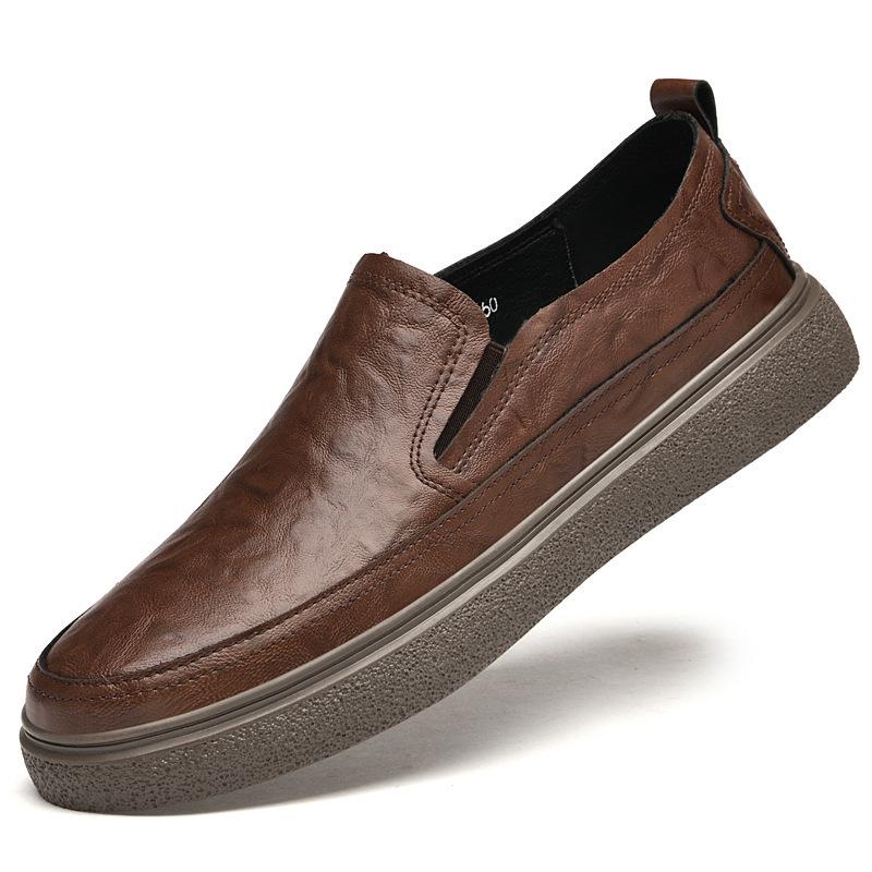 

Men s one-pedal Doudou shoes 2025 autumn comfortable youth leather surface small leather shoes men s driving shoes driving shoes 44 коричневий