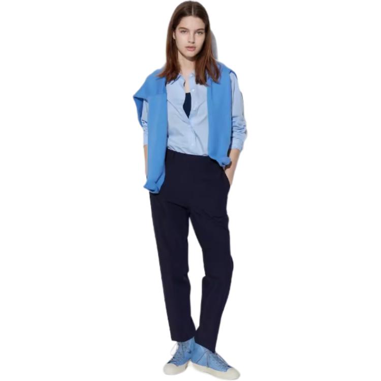 UNIQLO Straight Leg Solid Color Mid Rise Stretch Casual Pants Women bottoms Black 464140-09