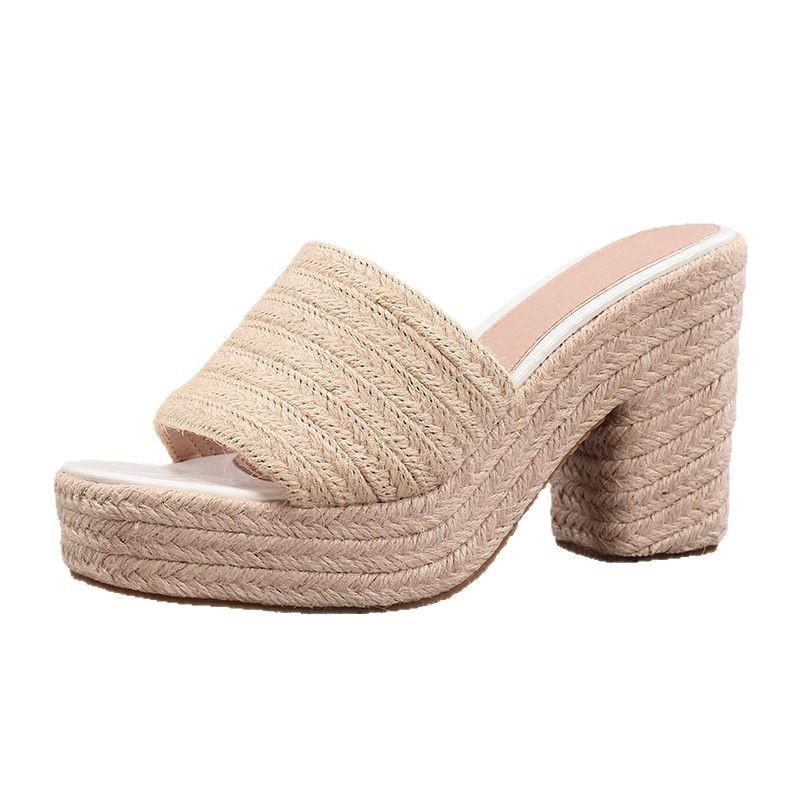 Women's hemp rope slope heel platform sandals woven straw rope word with summer waterproof table high heels hot