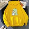 Dinosaur Oversized Tegneserie Dame Genser Hettegenser Søtt Trykk Kawaii Klær for Jente Pullover Casual Morsom Dame Harajuku Varm