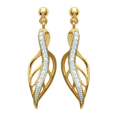 [K3834] - Gold Plated Earrings 'Goddess' White Gold - 30x9 Mm