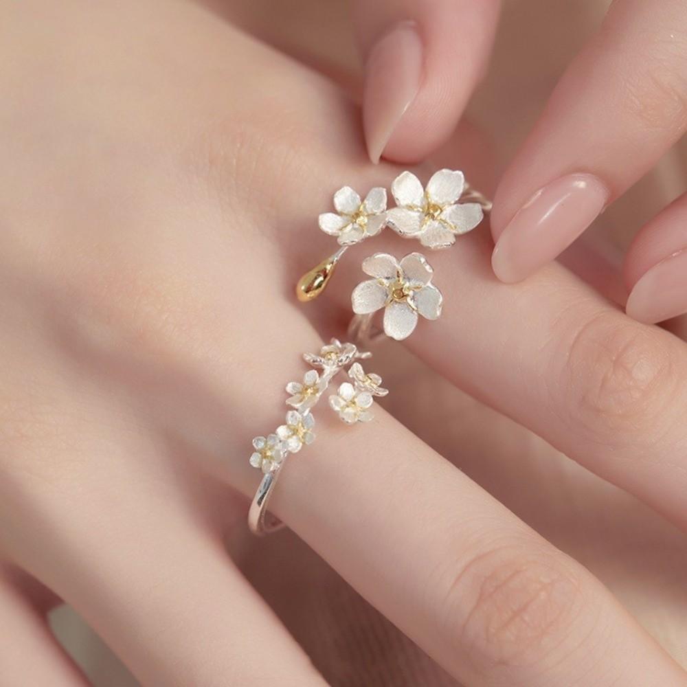 Elegant Flower Opening Rings Delicate Design Women Jewelry Ins Adjustable Rings Jewelry