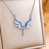 Gradient Diamond Feather Sword Pendant Necklace with Angel Wings Design