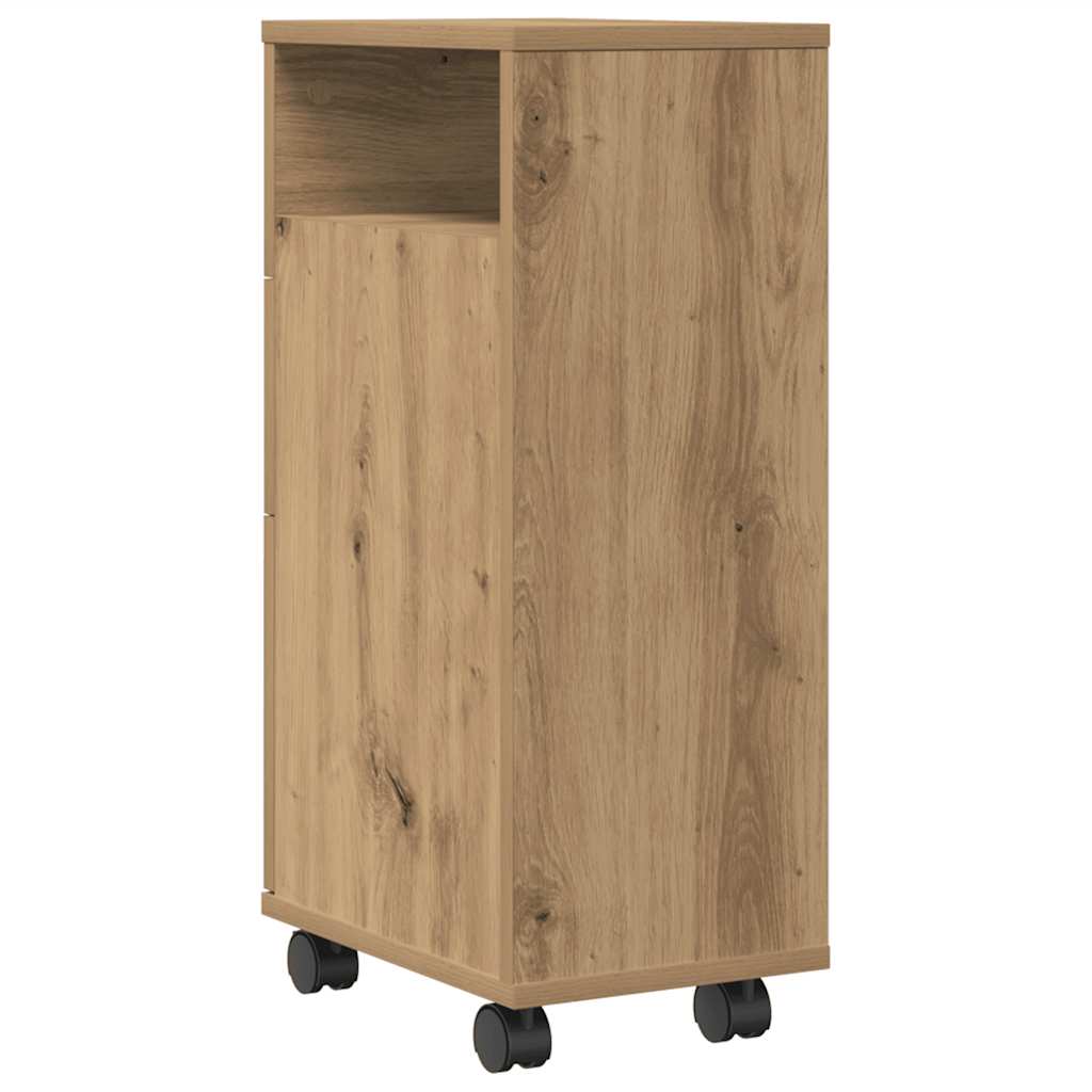 Narrow Bathroom Cabinet with Casters Artisan Oak Finish Particleboard