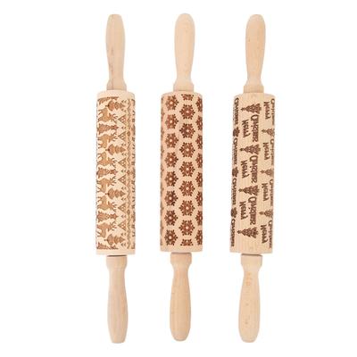 3Pcs Wooden Embossed Rolling Pin Cute Christmas Pattern Engraved Embossing Rolling Pin for Baking