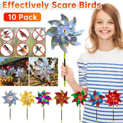 10 Pack Sparkly Bird Repellent Rotating Windmill with Stakes Extra Sparkly Pinwheel Bird Repellent Devices for Garden Yard Decor