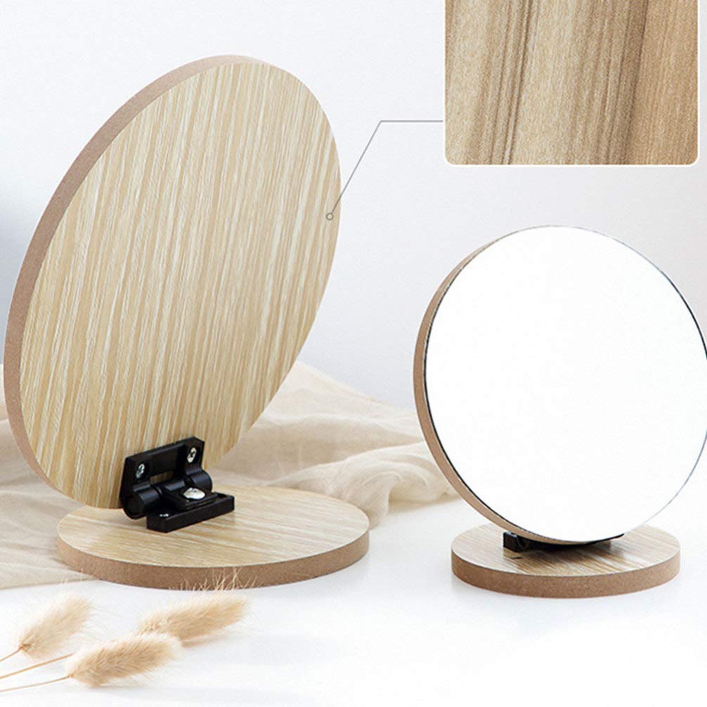 Wooden folding vanity tabletop stand adjustable and beige mirror, mirror, mirror, swivelable, (13.512.8 cm)
