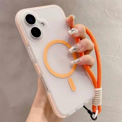 Bumper de luxe antichoc pour coque Magsafe pour iPhone 16 15 14 13 12 Pro Max Coque magnétique en silicone souple gelée avec cordon