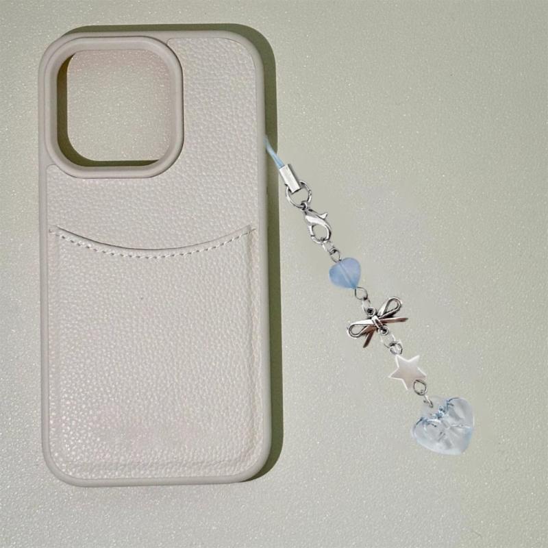 Beaded Phone Charm Resin Colorful Beads Keyring Pendant Bowknot Heart Star Keychain Fashion Accessory for Smartphones