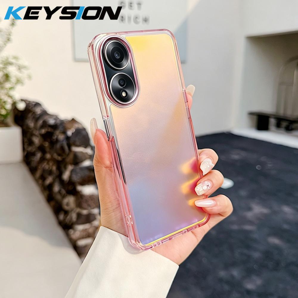 

KEYSION Fashion Laser Gradient Colorful Phone Case for OPPO A98 5G A78 A58 A38 A18 TPU+PC Shockproof Back Cover for OPPO A78 4G for OPPO A18 рожевий