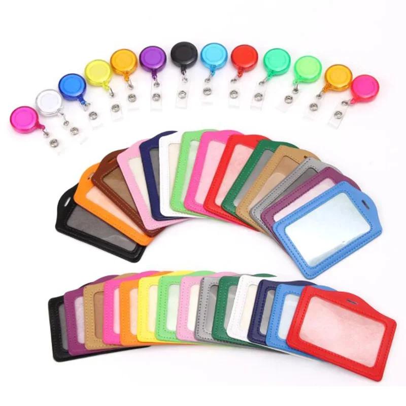 Women Man Bank Credit ID Card Holders Bus Identity Badge Protector Cover Bus Card Covers with Retractable Reel Office Supply