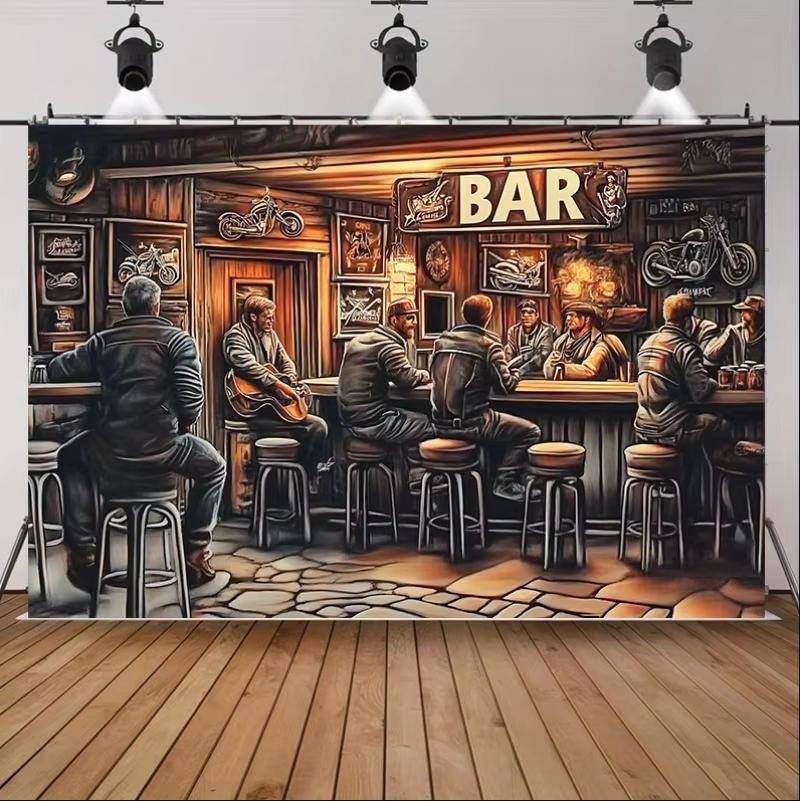 Retro industrial motorcycle bar backdrop suitable for all seasons multi-functional room and party decoration bar backdrop 150x210 CM