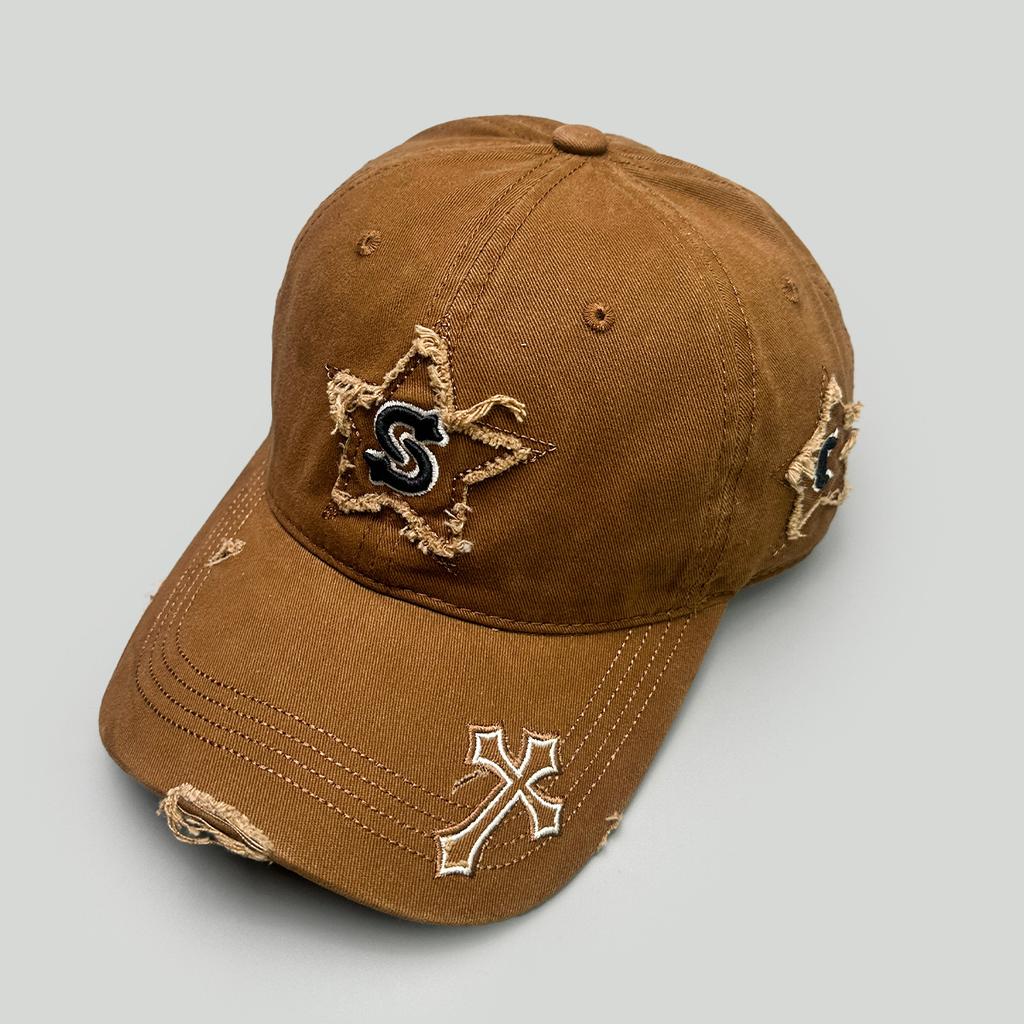 Four Seasons Ripped Stars Embroidery S Letter Cross Baseball Cap Men'S And Women'S Shade Cap