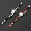 Vintage Leather Mens Wristwatch Punk Style Quartz Watch With Pull-Through Buckle Black Brown