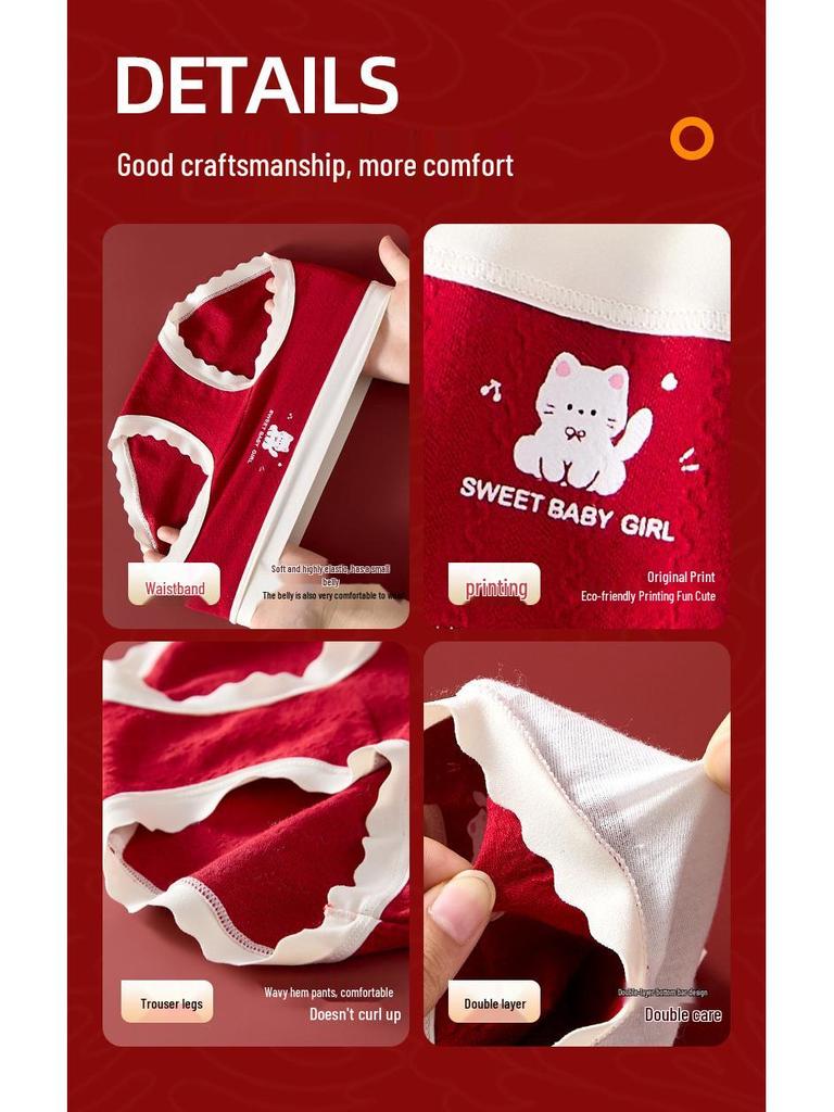 Culottes en Coton Pur pour Filles Année du Cheval – Rouge, Classe A, Coupe Douce, Ne Pince Pas