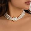 Elegant Multilayer Imitation Pearl Short Chokers Necklace for Women Luxury Bridal CCB Big Ball Beaded Clavicle Chain Wed Jewelry
