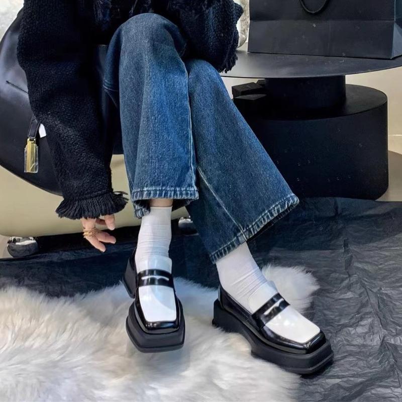 Women s Thick Sole Square Toe Loafers 2026 Spring Autumn Patent Leather Japanese Style Slip on Shoes Fashion Footwear 35 3860₽