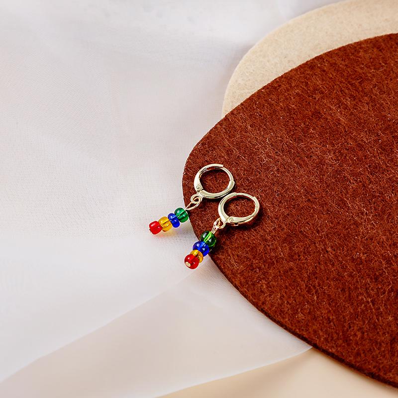 Summer Earrings Red, Yellow And Blue Childhood Glass Beads Retro Girl Earrings Exquisite Luxury Ear Buckle Earrings