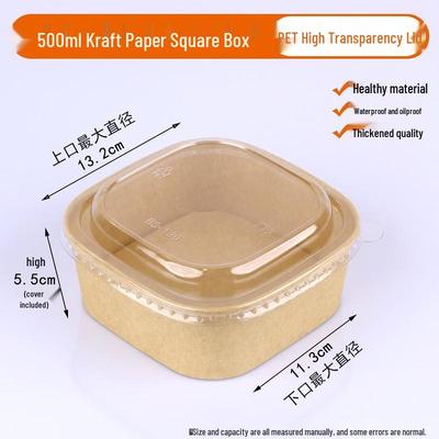 Disposable Kraft Paper Square Food Boxes with Clear Lids