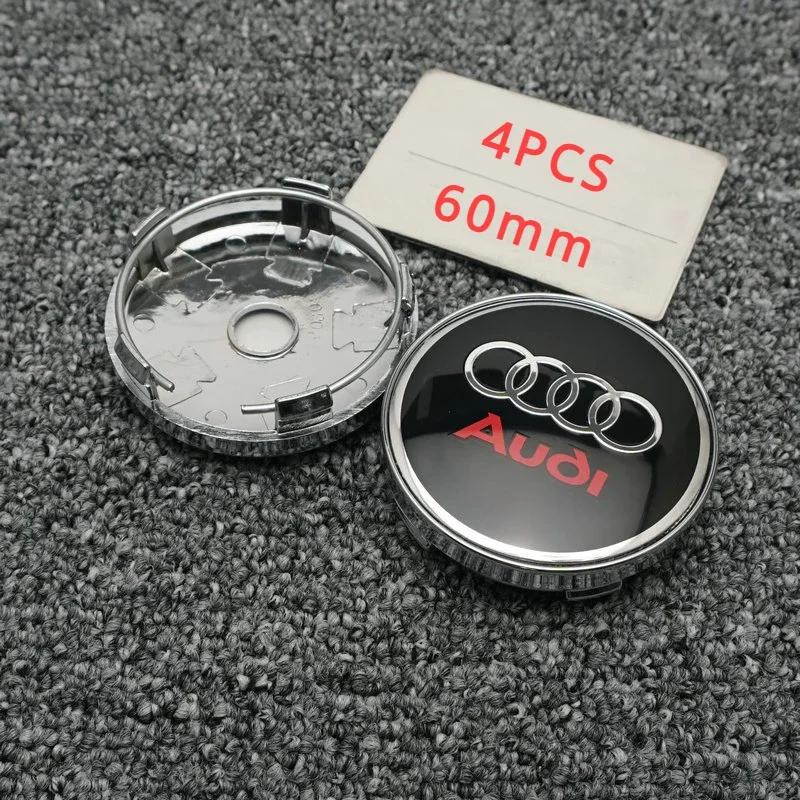4 ks 60mm Upravená krytka náboje kola Logo středu pneumatiky pro Audi A1 A2 A3 A4 A5 A6 A7 A8 Q2 Q3 Q5 Q7 - Středová krytka kola auta