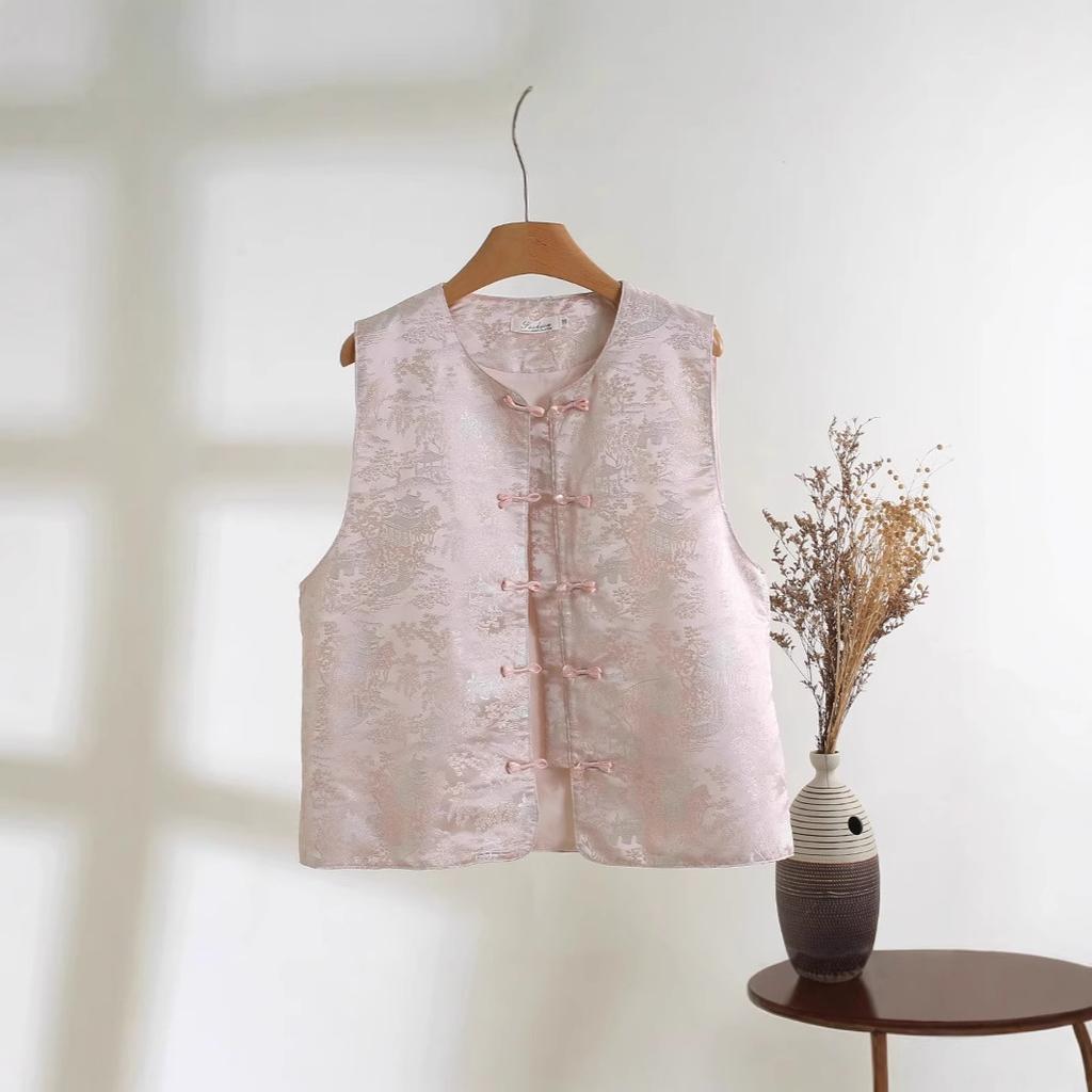 New Jacquard Buckle Vest Women's High-end Design Sense Retro Banquet Outside Vest