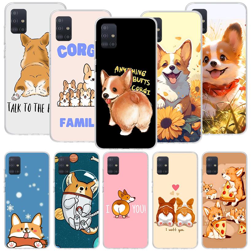 Cartoon Corgi Cute Dog Phone Case For Samsung Galaxy A52 A32 A22 A12 A02S A50S A30S A51 A31 AA71 Note 20 Ultra 10 S10 Plus Galax