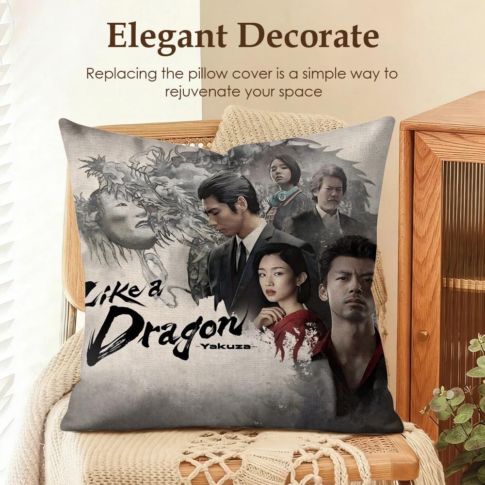 Yakuza LLike a Dragon Cushion Cover Natural Linen Organic Fabric DoubleSided Printing Sofa Home Decor Gift Pillow Case