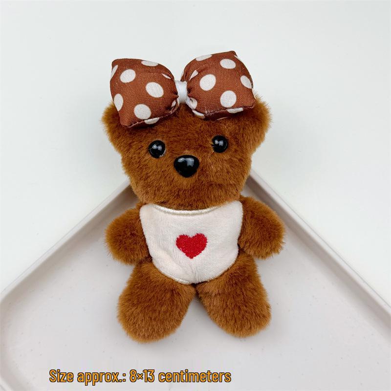 Brown Bowknot Bear Keychain - Cute Plush Bag Charm Student Gift