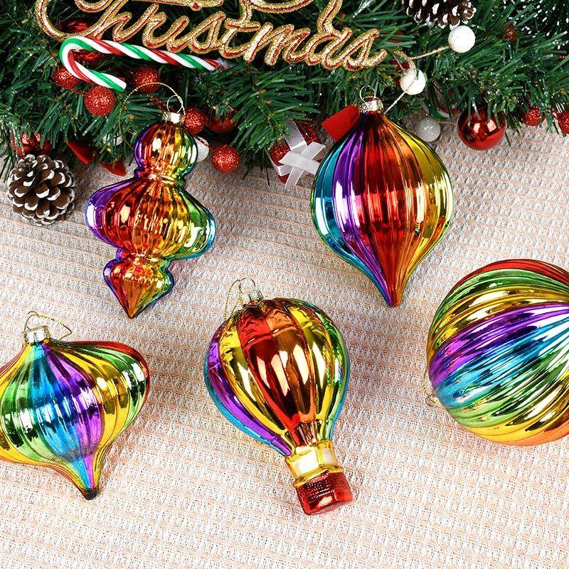 Christmas Ornaments Rainbow Glass Ball Pendant Holiday Gifts Christmas Tree Scene Decoration Colorful Hanging Ball Accessories