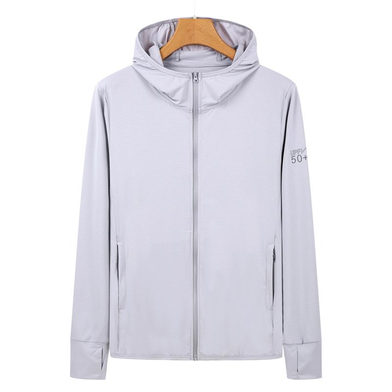 

UPF 50+ Захист від сонця На відкритому повітрі Легка куртка з капюшоном Ice Silk Дихаюча Риболовля Похід Сонцезахисний одяг з кишенями 4XL сірий